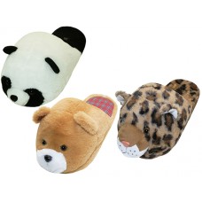 S612L-A - Wholesale Women's Plush Novelties Animals Head House Slippers (*Asst. Panda, Bear & Leopard) 